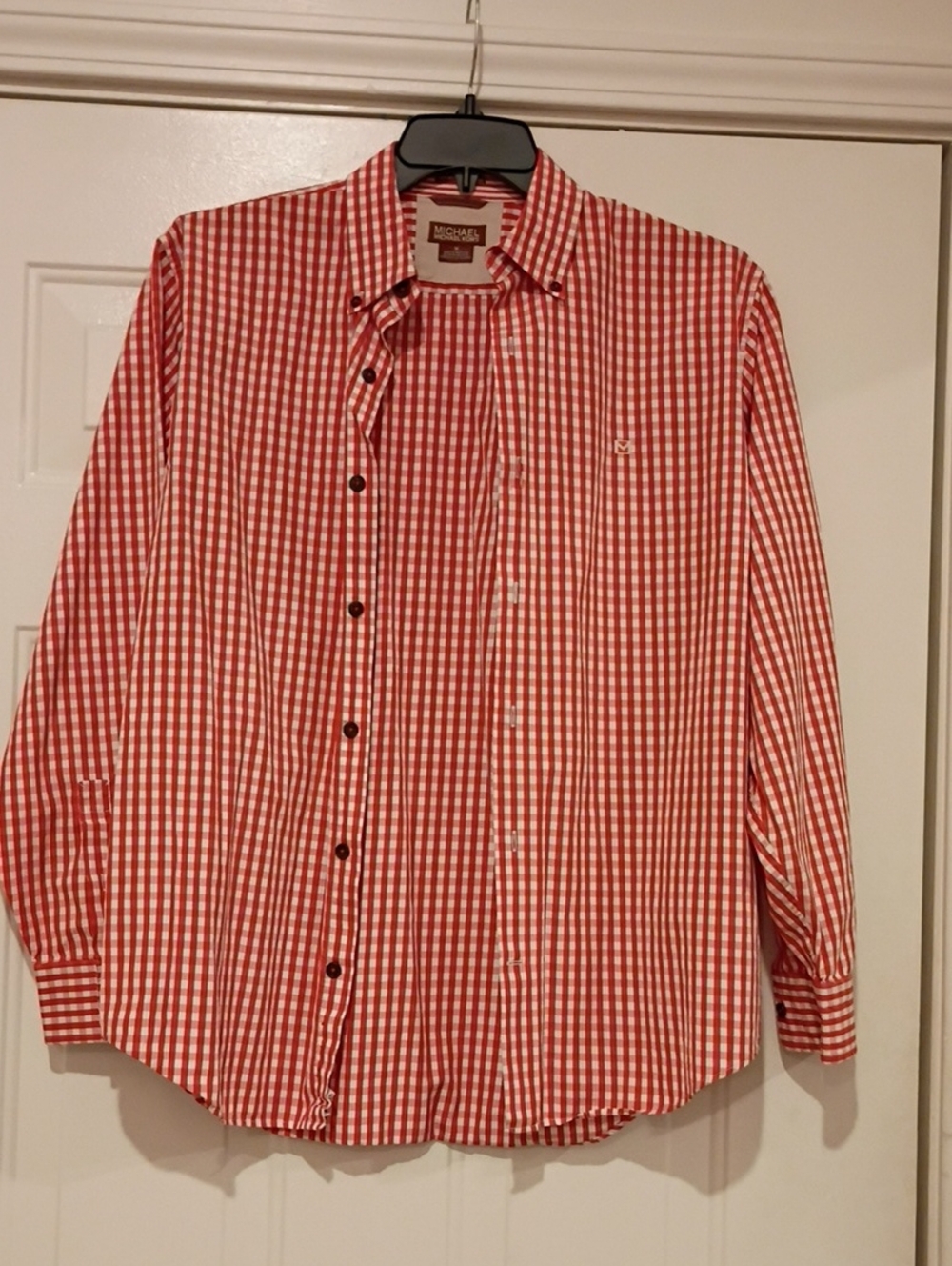 Michael Kors Red and White Gingham Button-Down Shirt